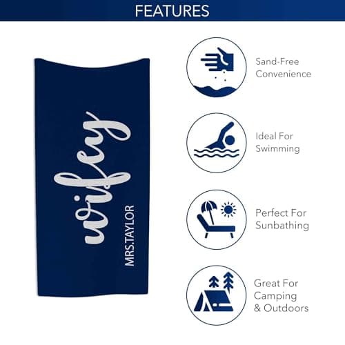 Print Maniacs Personalised Honeymoon Beach Towel Hubby and Wifey Custom Name Microfibre Towel Large Quick Dry Lightweight Travel Towel Holiday Pool Gym Spa Gift — view 4