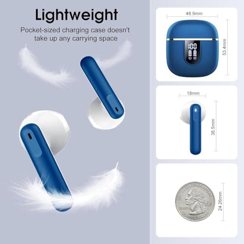 Wireless Earbuds, Bluetooth 5.4 Headphones In Ear with 3D Stereo Deep Bass, 4 ENC Noise Cancelling Mic, New Wireless Earphone with 40H Playtime, LED Display, IP7 Waterproof Bluetooth Earbuds, Blue — view 6