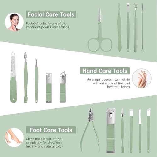START MAKERS Manicure Set - 16 in 1 Professional Nail Clipper Set - Stainless Steel Pedicure Kit Nail Care Kit for Men Women with Storage Travel Case, Green — view 2
