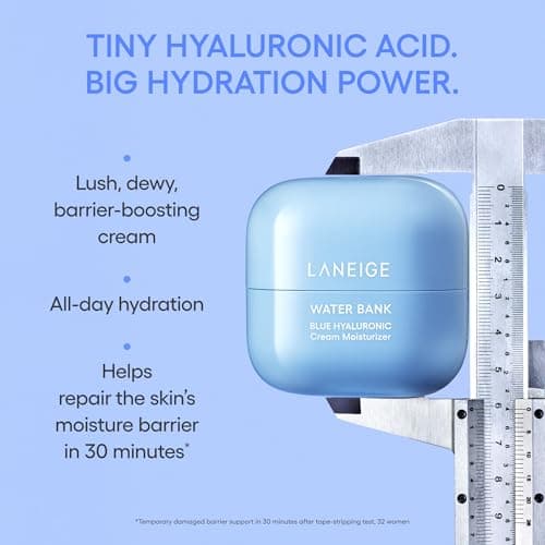LANEIGE Water Bank Blue Hyaluronic Cream Moisturiser, Korean Face Moisturiser for Normal to Dry Skin, 100-Hour Hydration, Strengthen Skin Barrier, Blue Hyaluronic Acid & Pepta-Panthenol Complex, 20ml — view 5