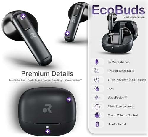 ORRO EcoBuds Wireless Earbuds, Semi In-Ear Design, Bluetooth 5.4 Earphones - Black — view 2