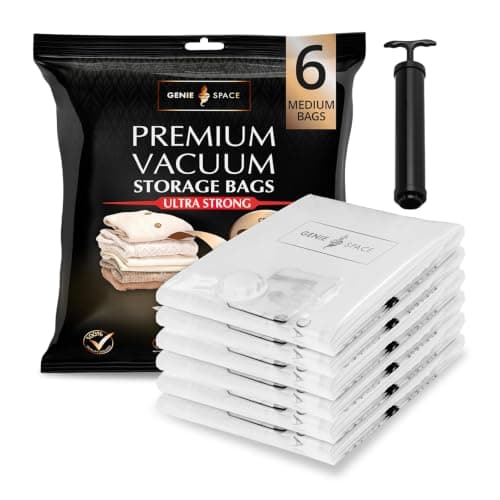 GENIE SPACE Premium Vacuum Storage Bags with Pump, Size M 6 Pack, 70x50 cm