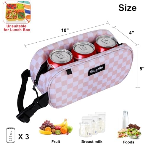 Saugnlbs Small Insulated Bag,Cool Bag Small,Mini Cool Bag,Freezable Lunch with 2 Ice Packs for Work School Travel,Freezable Snack Box for Adults,10“ x 4”x 5”Round,Gold-Grid — view 3