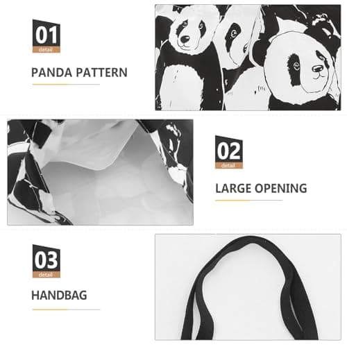 Ciieeo Canvas Tote Bag Panda Pattern Large Capacity Shoulder Shopper with Double Layers for Casual Grocery and Travel Carry Style — view 6