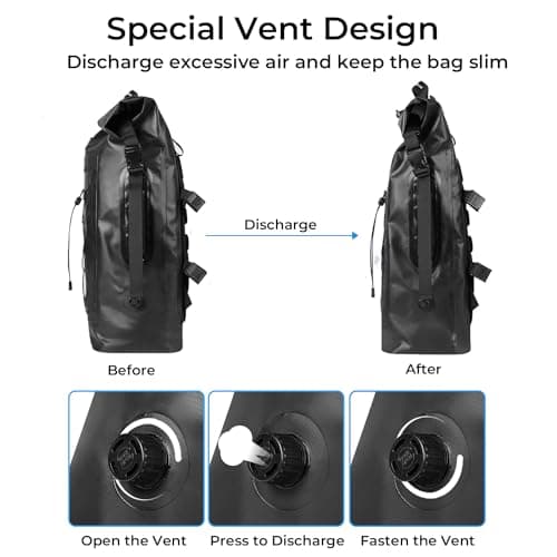 AFISHTOUR Heavy Duty Waterproof Dry Bag Backpack - 35L Roll-Top Floating Dry Bag Backpack for Motorcycles, Kayaking, Rafting, Boating, Camping, Hiking, Fishing (Black) — view 4
