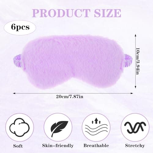 6 Pcs Plush Eye Mask for Sleeping Soft Fluffy Furry Satin Eye Mask Comfortable Eyemask Sleep Faux Fur Eye Cover Satin Nap Night Eyeshade Cover for Women Men Gift (6 Colors) — view 3