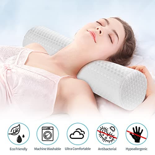 Findigit Cervical Neck Roll Memory Foam Pillow Cylinder Round Bolster Pillow for Neck Pain Relief Sleeping , Round Necks Support Pillow for Head, Back, Legs, and Yoga 18.5"*5" — view 2