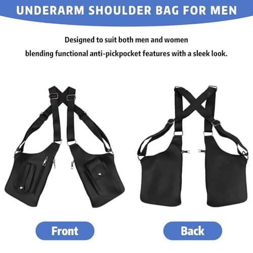 HONMINHUA Underarm Shoulder Bag for Men, Double Shoulder Bag with Adjustable Strap Anti-Theft Backpack Underarm Case, Sentinel Bags, Multi-Pocket Men's Leather Bags for Wallet Pocket Phone(Black) — view 3