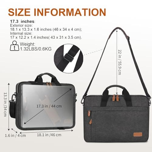 Estarer Laptop Messenger Bag 17-17.3 Inch Mens Satchel Shoulder Bag for Work (Grey-slim, 17-17.3 Inch) — view 3