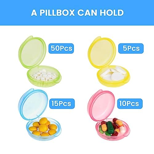 WLLHYF 5 Packs Mini Pill Case Small Pill Organizer Box Portable Vitamin Holder Travel Pill Container for Pocket Purse Pills Storage Box to Hold Medicine Cod Liver Oil (Yellow+Green+Blue+Purple+Pink) — view 5