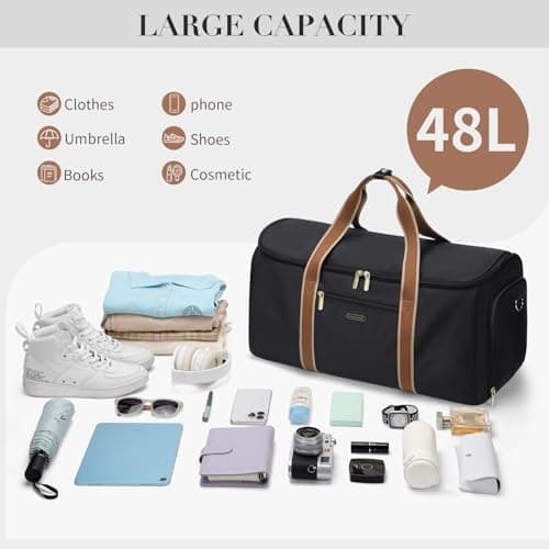 Garment Bags for Travel 2 in 1 Convertible Suit Travel Duffel Bag for Women, Carry On Weekend Overnight Bag with Shoulder Strap and Shoes Compartment for Weekend Trip and Business Trips (Black) — view 6