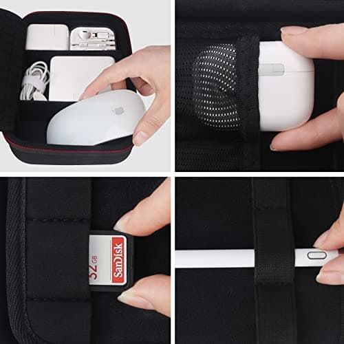 Elonbo Hard Travel Cords Organizer Universal Small Electronic Accessories Carrying Bag for Chargers MacBook Adapter Magic Mouse Apple Pencil Flash Disk Tech Portable Storage Bag, Black — view 3
