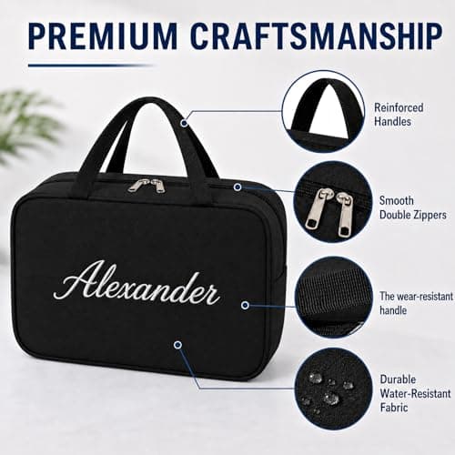 Personalised Large Toiletry Bag, Handle and Divider, Black XL — view 6