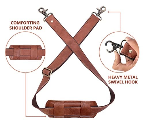 Adjustable 60-inch Real Leather Bag Replacement Shoulder Strap Comfort Fit Padded with Metal Swivel Hooks for Crossbody Purses, Laptop Messenger Bags, Handbags and Duffle Luggage Straps (Brown) — view 5