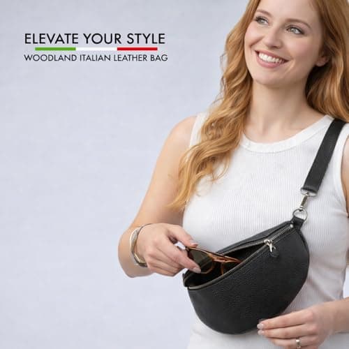 Woodland Leathers Cross Body Bag for Women Genuine Italian Leather Cross Over and Bumbags for ladies, Convertible Crossbody Sling Bag leather Belt Bag for Women with Adjustable Strap (Black) — view 2