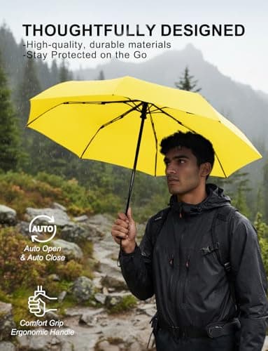 RusuiQinsan Compact Umbrella, Windproof Strong, Folding Travel Umberella, Pocket Sun Umbrella for Men & Women(Yellow) — view 4