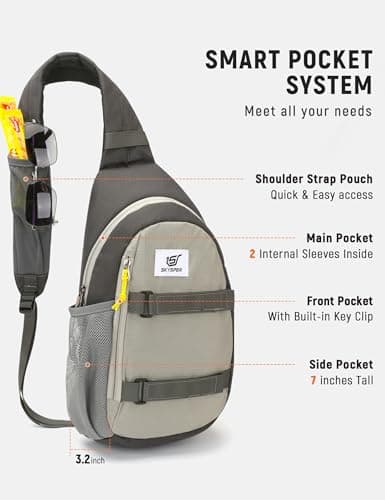 SKYSPER Sling Bag Anti-Theft RFID Crossbody Bag Travel Cross Body Backpack Shoulder Hiking Sling Daypack(Lightgray) — view 2