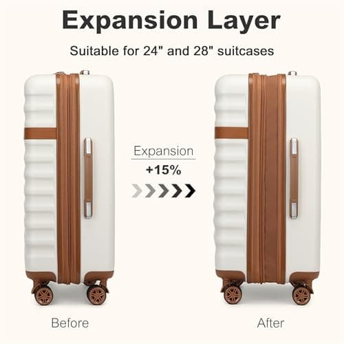 Kono 28 Inch Hard Shell Suitcase Large Expandable Luggage (Cream/Brown) — view 3