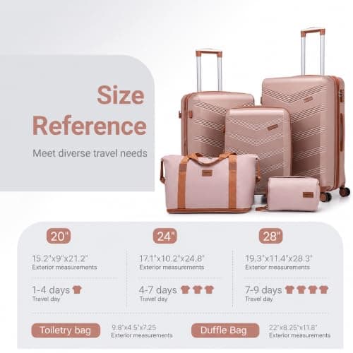 CONCEPTEN Expandable Hardshell Luggage Set 5 Piece, 22x14x9 Airline Approved Carry On, 20/24/28" Suitcase Set with TSA Lock, Spinner Wheels, ABS+PC (Champagne Gold) — view 5