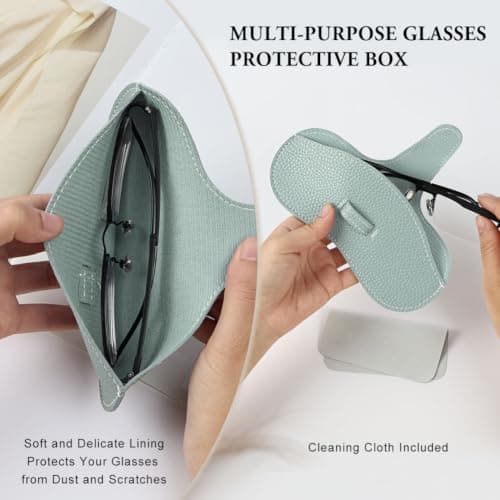BUTBU Leather Sunglasses Case, Soft Leather Eyeglass Case, Portable Slim PU Glasses Cases, Spectacle Pouch Bag Cover, Lightweight Eyeglass Storage Bags for Women Men Travel (Mint Green) — view 5