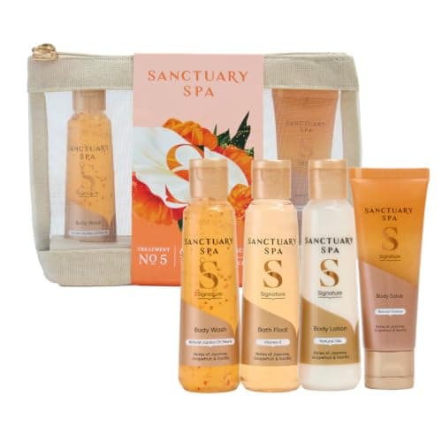 Sanctuary Spa Signature Everyday Escape Gift Set for Women, Bath Float, Body Wash, Body Scrub & Body Lotion Travel Set, Jasmine, Grapefruit & Vanilla Fragrance