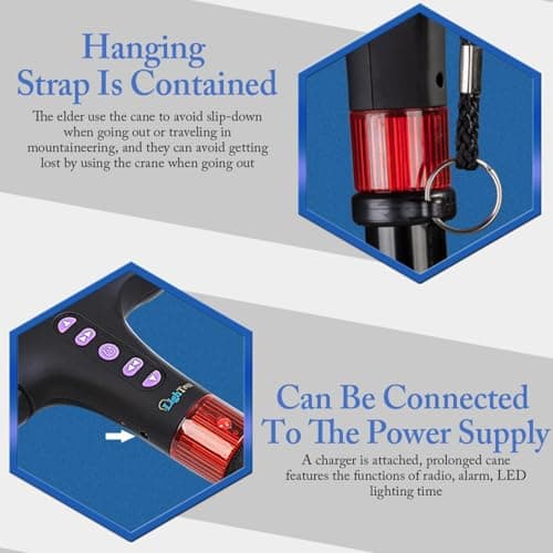 Seniors Walking Stick - Adjustable Folding Cane | Travel Folding Cane with LED Light, Alarm, Radio, and Cushioned Handle, Portable Walking Stick Perfect for Elderly and Disabled Men and Women — view 5