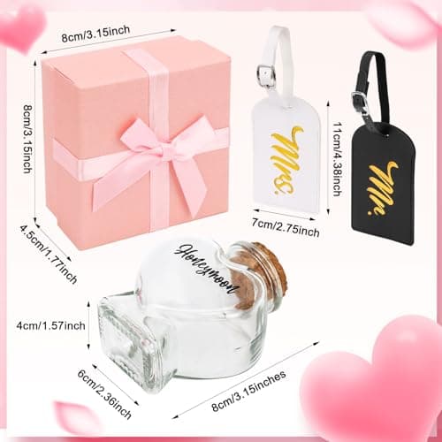 Honeymoon Sand Keepsake Jar Set with Mr and Mrs Luggage Tags, with Pink Gift Box,Perfect Honeymoon Gifts for Couples,Bridal Shower Souvenirs,and Romantic Travel Accessories,No Sand Included — view 2