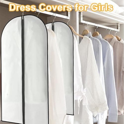 Dress Bag for Girls, 2pcs Frosted Dustproof Garment Bags Lightweight Widely Apply Clothes Covers for Skirts Dance Costumes Coats — view 2