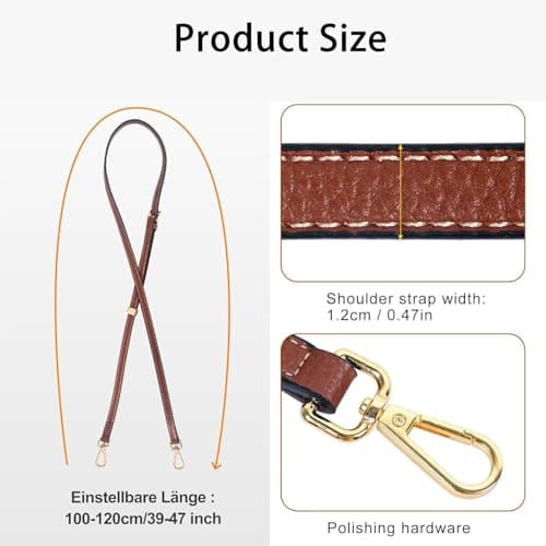 YUNYU No-Punch Leather Crossbody Strap for Mini Bags, 1.2cm Wide, 100-120cm Adjustable Length, with 2 Adapters — view 2