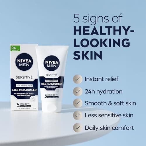 NIVEA MEN Sensitive Moisturiser Tube (75ml), Hydrating Mens Moisturiser Face Cream with 0% Alcohol, Made for Sensitive Skin, Mens Skincare Essentials — view 2