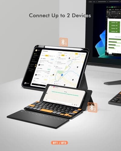 Doohoeek Foldable Bluetooth Keyboard with Touchpad, Pocket Size Portable Mini Wireless Keyboard for iPhone iPad Mini Samsung Z Fold, Dual Bluetooth Travel Keyboard for iOS/Android/Windows — view 5