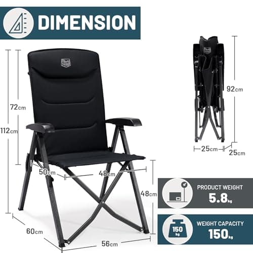 TIMBER RIDGE Camping Chair for Adults Folding Reclining High Back 150kg — view 3