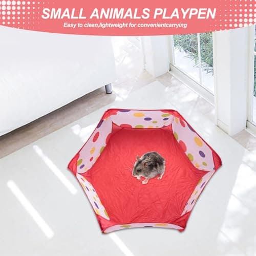 Portable Small Animals Playpen - Outdoor/Indoor Pop Up Play Pen, Hamster Play Pen Pop Open Pet Exercise Fence, Breathable Foldable Pet Cage Tent, Small Animal Playpen for Rabbits, Guinea Pig(Red) — view 5