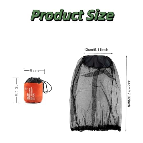 MUNSKT Mosquito Head Net,4 PCS Midge Nets for Head with 2 Storage Bags,Ultra Fine Mesh Insect Proof Face Cover for Outdoor Camping Hiking Fishing Travel,Black and Green — view 3