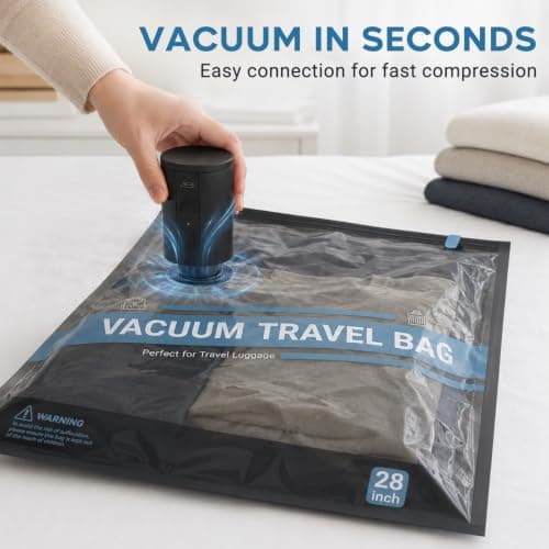 ZOESTORAGE Vacuum Bags for Travel with Electric Pump, 18 Pack Travel Vacuum Bags with Pump for Clothes, Luggage, Blankets, Vacuum Storage Bags for Clothes (5L, 5M, 5S, 3 Shoe Bags), Blue — view 5