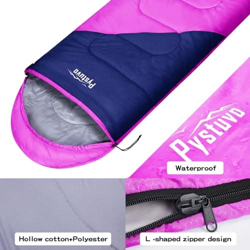 Pystuvo Sleeping Bag for Adults,4 Season Sleeping Bag,Lightweight,Waterproof Indoor & Outdoor Use, Light Purple+Navy — view 3