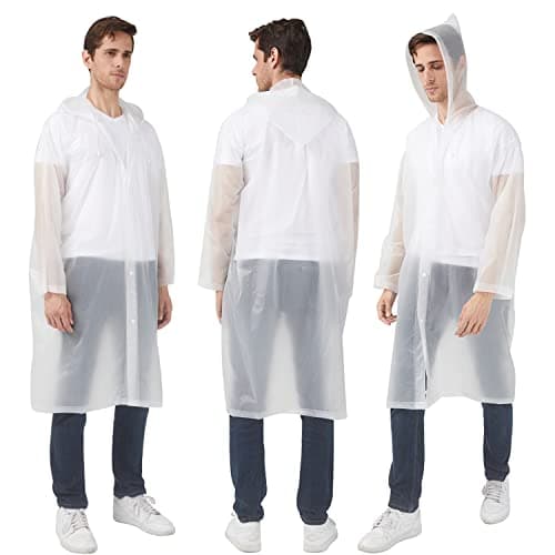Cosowe Rain Poncho Raincoats for Adults, 2 Pack Reusable Emergency Rain Coat Jacket with Hood, Rain Cover Poncho for Men Women, White — view 4