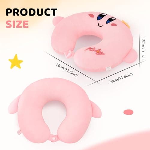 Roffatide Kirby U Shaped Neck Pillow Travel Accessories for Adults and Girls Stress Relief Airplane Home Car Seat Office for Sleeping Rest Christmas Winter Gift — view 2