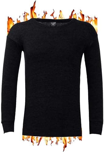ZRWASKA® Men's Extreme Thermal Underwear Tops, Comfortable Underlayer T-Shirt Long Sleeve Top Vest Warm Winter Thermals Men Top Base Layer Black, Size Small