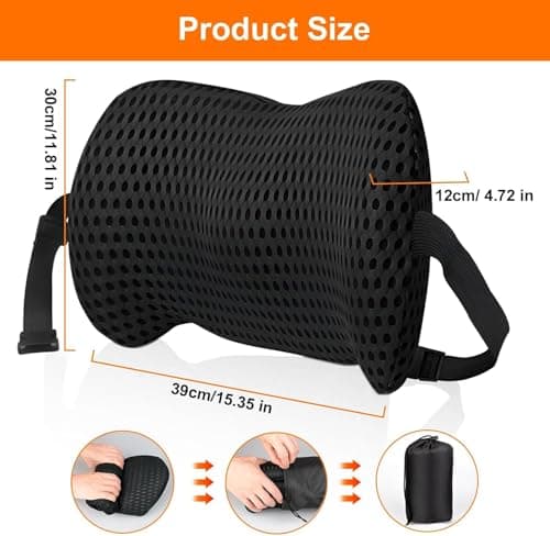 Lumbar Support Cushion for Car, Ergonomic Memory Foam Back Pillow for Office Chair, Breathable Mesh Lumbar Cushion for Sofa and Bed, Portable Back Support for Travel and Driving, 39 x 30 x 12 cm — view 2