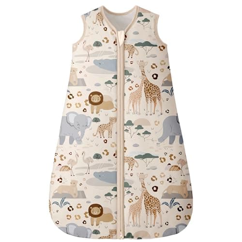 Unnivoll Baby Sleeping Bag 2.5 Tog 0-6 Months 100% Cotton Winter Sleeping Bag Baby 2-Way Zipper Quilted Sleep Sack for Newbron Infant Warm Soft Apricot Zebra