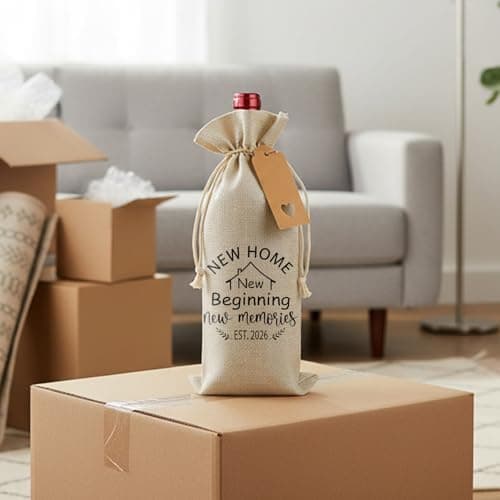 Bliceon New Home Gifts, Linen Drawstring Bottle Bag with Tag and Rope, House Warming Gifts New Home, 2026 Wine Gift Bag for Women Men, Housewarming Gift, Family Accessories — view 4