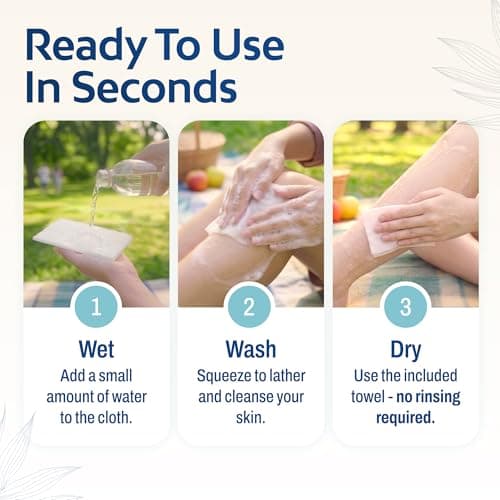 HartFelt Just-Add-Water Hygiene Kit – No-Rinse Body Wash Cloths with Included Towel | Portable On-the-Go Pocket Shower for Camping, Travel, Gym, Backpacking & Emergencies | 1 Kit — view 4