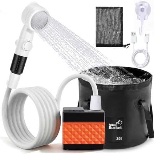 ZONJIE Portable Camping Shower with LED Display, Pump and Bucket