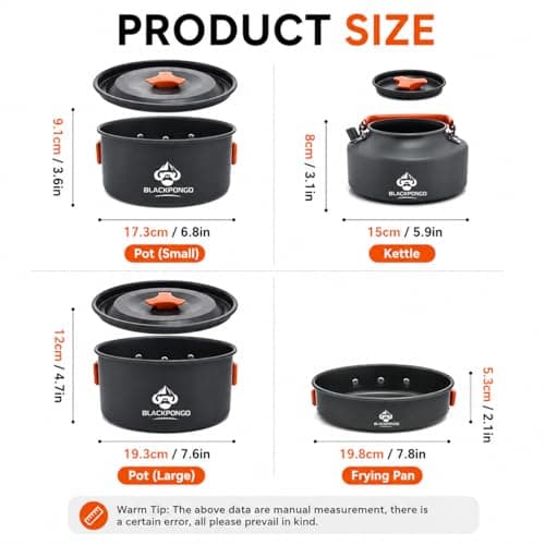 Blackpongo Camping Cookware Mess Kit for Backpacking Gear – Camping Cooking Set - Camping Pots and Pans Set - Camp Kitchen Equipment Accessories Pot (Orange) — view 3