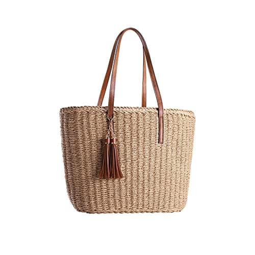 YXILEE Large Straw Bags For Women | Straw Travel Beach Totes Bag M Woven Summer Tote Handmade Shoulder Bag Handbag, Khaki, XL