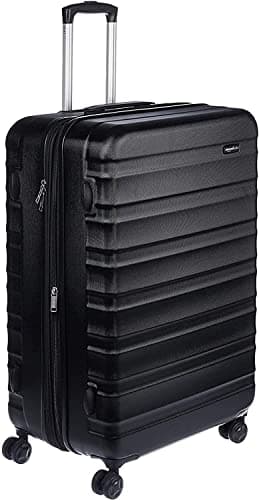Amazon Basics Hard Shell Large Suitcase - Expandable ABS Travel Luggage with 4 Double Spinner Wheels - Scratch Resistant and Lightweight Construction - 78 x 52.6 x 32cm - Black