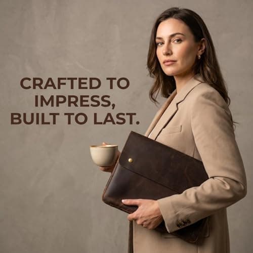 Brown Moonster Full Grain Leather Folder File Organizer Document Holder Portfolio for Men Spacious Folio Laptop Sleeve Case 13" 14" 15” MacBook Tablets — view 6