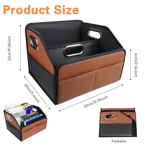 Noaman Car Organiser - 2025 Upgraded Leather Car Storage Organiser for Front Back Seat or Floor with 3 Metal Handles 6 Apartments, Multipurpose Car Caddy Organisers and Storage (Brown) — view 3