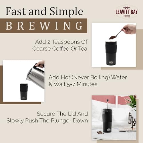 Portable French Press Travel Mug – Double Wall Travel Coffee Maker – Home, Office, or Camping – 15 oz No Leak Coffee or Tea Press — view 3